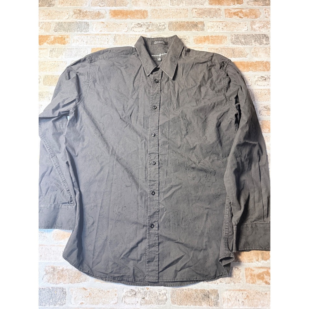 Beverly Hills Polo Club Mens XL Black Paisley Jacquard Button Down Shirt L/S
